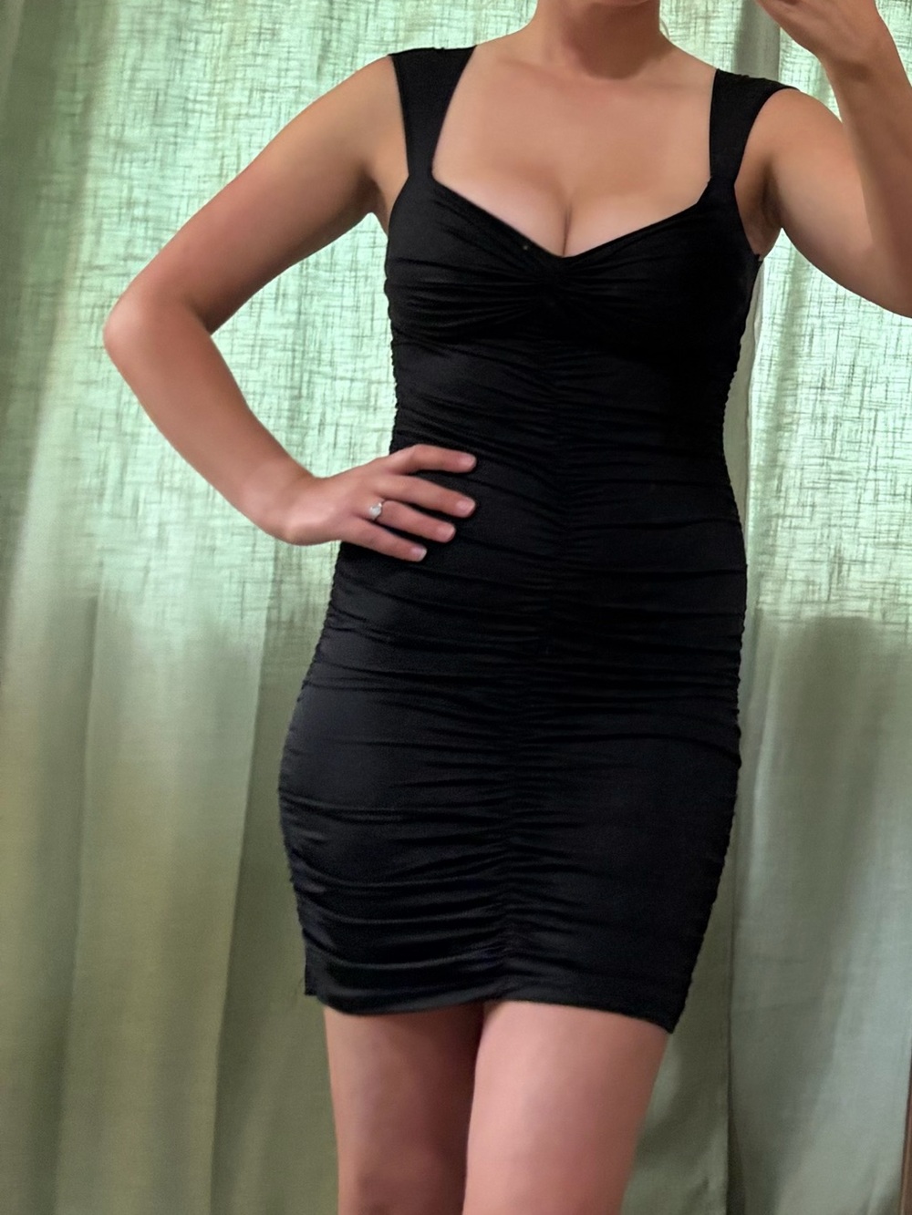 Papaya Black Ruched Mini Dress